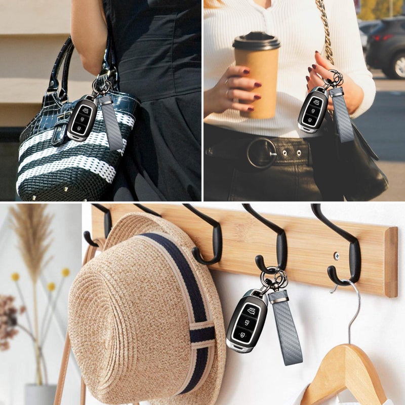 Turcee Carbon Fiber Car Keychain Automotive Interior Accessories Keychains Leather Car Key Fob Car Accessories Key Ring&Anti-Lost D-Ring(Premium Grey) - Image 5